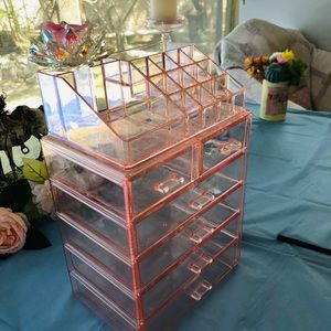 Pink clear makeup organizer